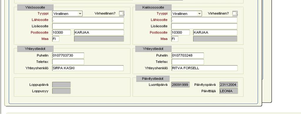 työnantajien työpaikkatiedot, työnantajaan työsuhteessa olevat jäsenet sekä