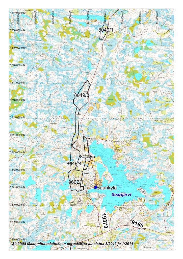 Kuva 3. Kulku valtausalueille. Projektio: ETRS-TM35FIN. Grid:1000m x 10