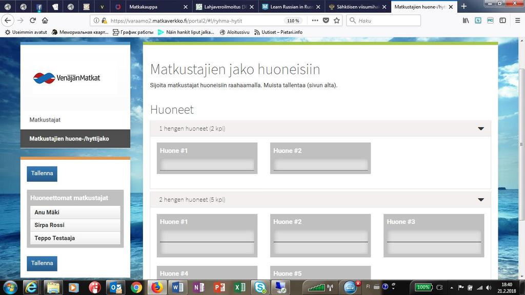 5. Jaa matkustajat huoneisiin Valitse aloitussivulla ollessasi alempi toiminto: Matkustajien huonejako.