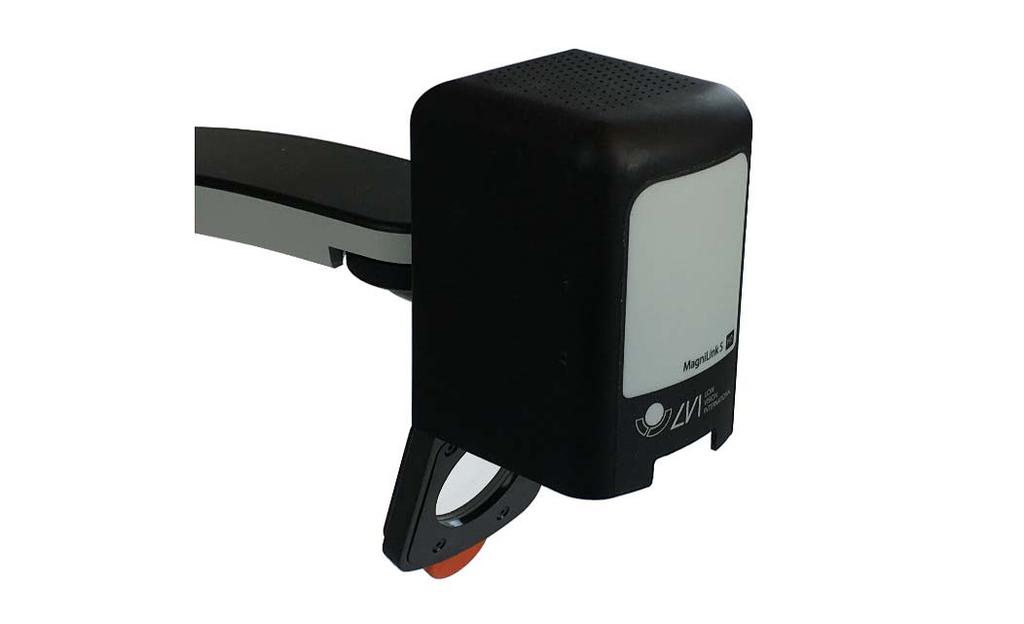 6.3.2 Asentotunnistin MagniLink S -laitteessa on asentotunnistin, jota käytetään, kun kamera vaihtaa lukutilan (kamera osoittaa alaspäin ja linssi kääntyy paikoilleen) ja etäisyystilan (linssi