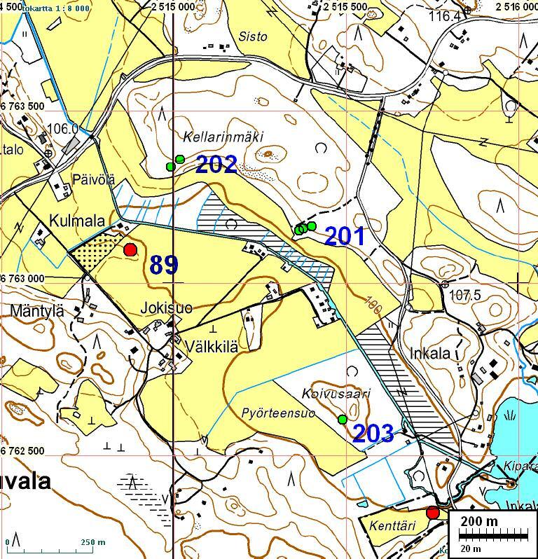 9 Sijainti: Huomiot: Paikka sijaitsee Hattulan Pyhän Ristin kirkosta 10,7 km lounaaseen, Kouvalan itäosassa, Alajoen länsipuolella, Härkätiestä Alajoen sillan kohdalta 340 m etelään, Välkkilään