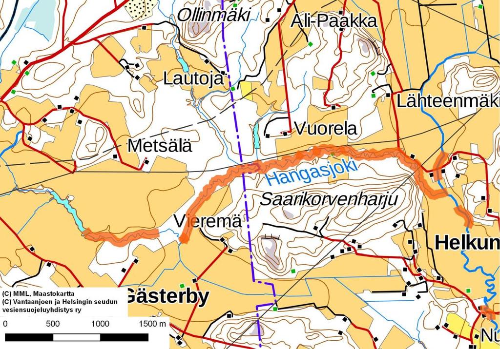 Hangasjoen läpikäydyt alueet vuonna 2018.