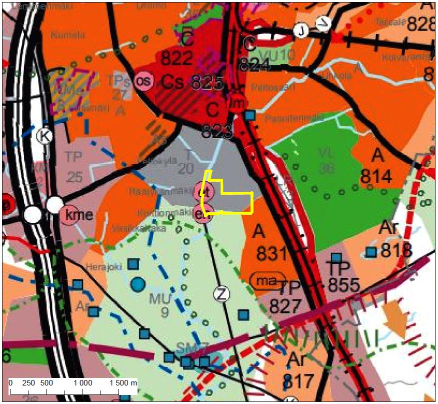 3.2 Maakuntakaava Valtioneuvosto on vahvistanut Hämeen maakuntakaavan 28.9.2006. Maakuntakaavassa suunnittelualue sijoittuu Mattilan teollisuus- ja varastoalueelle (T20).