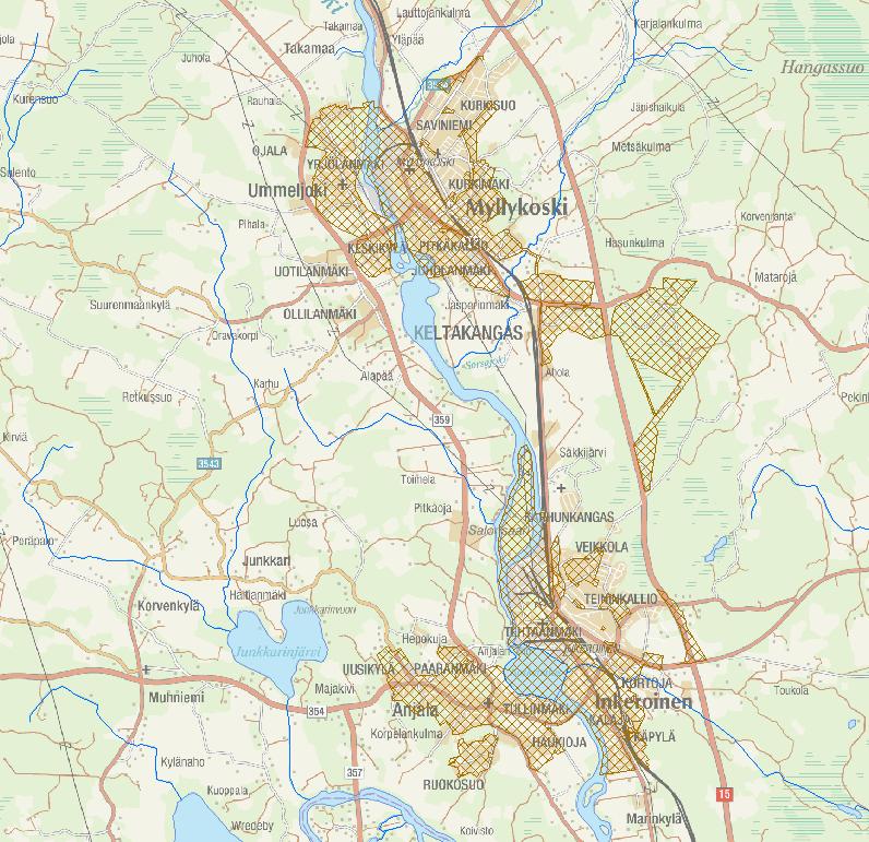 Kuva 8. Asemakaavoitettu alue Myllykoski ja Inkeroinen 2.
