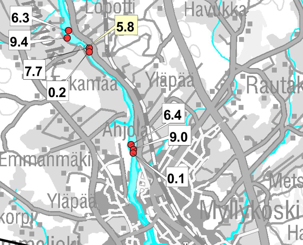 Kuva 13. Sedimenttien Hg-pitoisuudet Kuva 14.