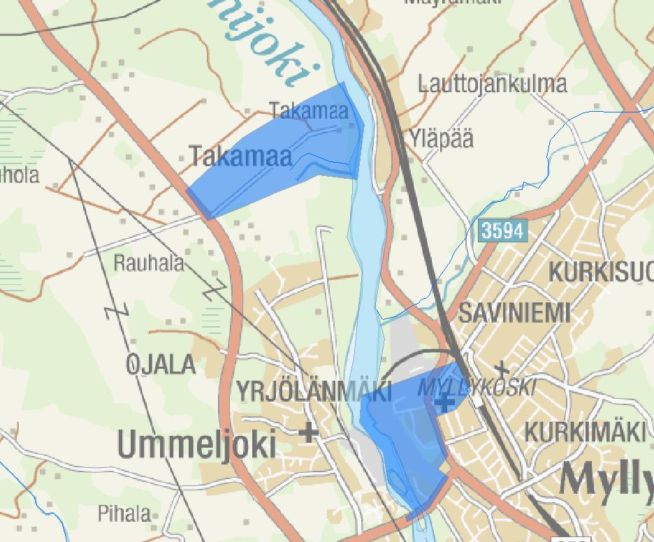 Kuva 18. Rakennetut kulttuuriympäristöalueet Myllykoski ja Takamaa 2.