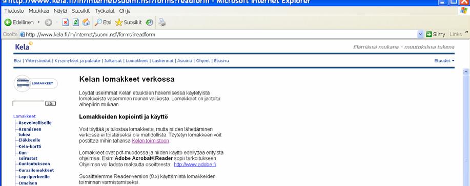 Lomakkeiden jakelu www.kela.