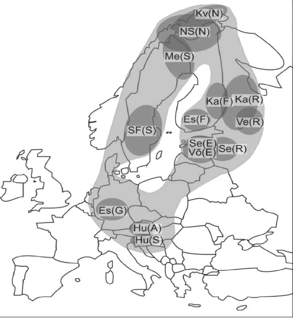 6 ELDIAn kielet ja niiden sijainnit näkyvät kartalla 1. Kaikki nämä kielet ovat enemmän tai vähemmän uhanalaisia.