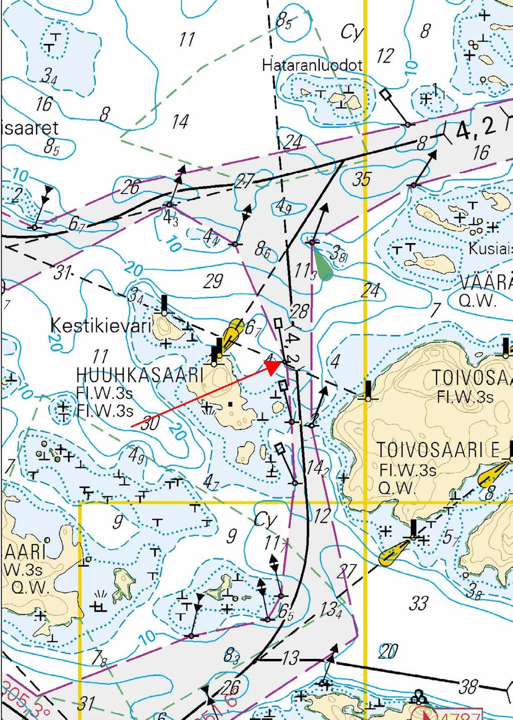 Kuva viitteeksi, karttaotteet ei merikartan mittakaavassa / Bild för referens, kortutdrag inte i sjökortets skala / Image for reference, chart extracts not to scale of chart ( FTA,