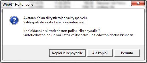 10 / 20 Ohjelma kysyy samalla, kopioidaanko siirtotiedoston polku leikepöydälle.