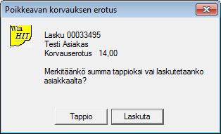 Korvauksen arkistointi pitää tehdä jokaiselle poikkeavasti korvatulle laskulle erikseen.