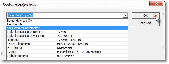 Valitse seuraavaksi sopimuksen oletustiedot painamalla Hae tiedot. Valitse suorittajan oletustiedot. 4.