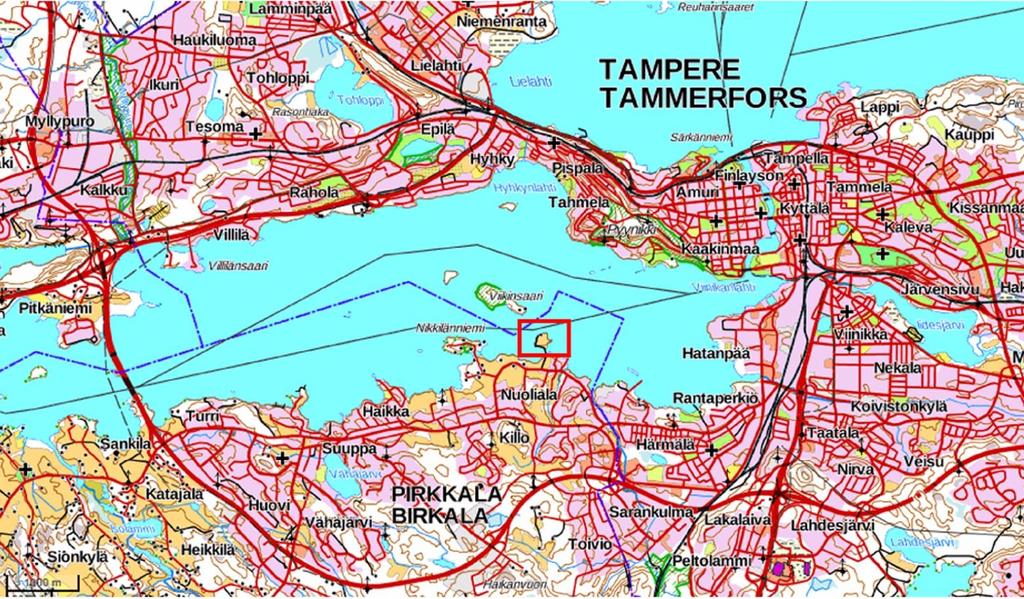LÄHESTYMISKARTTA Kartta 1. Selvitysalueen suurpiirteinen sijainti on merkitty kartalle keltaisella rajauksella. Pohjakartta: Maanmittauslaitos 12/2017.