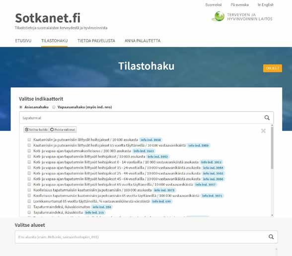 Kuvio 4. Kuva Terveyden ja hyvinvoinnin laitokset Sotkanet.fi -tietokannasta Sotkanetissä on myös useita indikaattoreita koskien koti- ja vapaa-ajan tapaturmia.