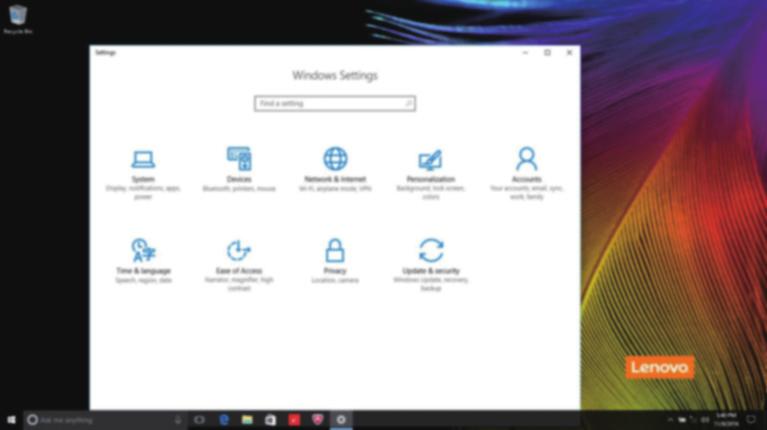 Luku 2. Windows 10 käytön aloitus Asetukset Asetukset sallii sinun suorittavan perustoimintoja. Voit myös hakea lisää asetuksia asetusten hakulaatikolla oikeassa yläkulmassa.