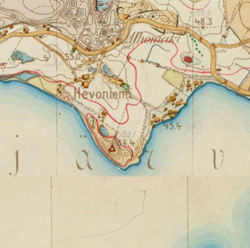 Senaatinkartassa noin vuodelta 1880 on Hevoniemen asutus merkitty selkeämmin.