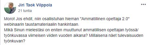 Miten AmO:n työ on muuttunut viimeisen viiden vuoden aikana? Pieni somekysely: fb 5-6.