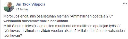 Miten AmO:n työ on muuttunut viimeisen viiden vuoden aikana? Pieni somekysely: fb 5-6.