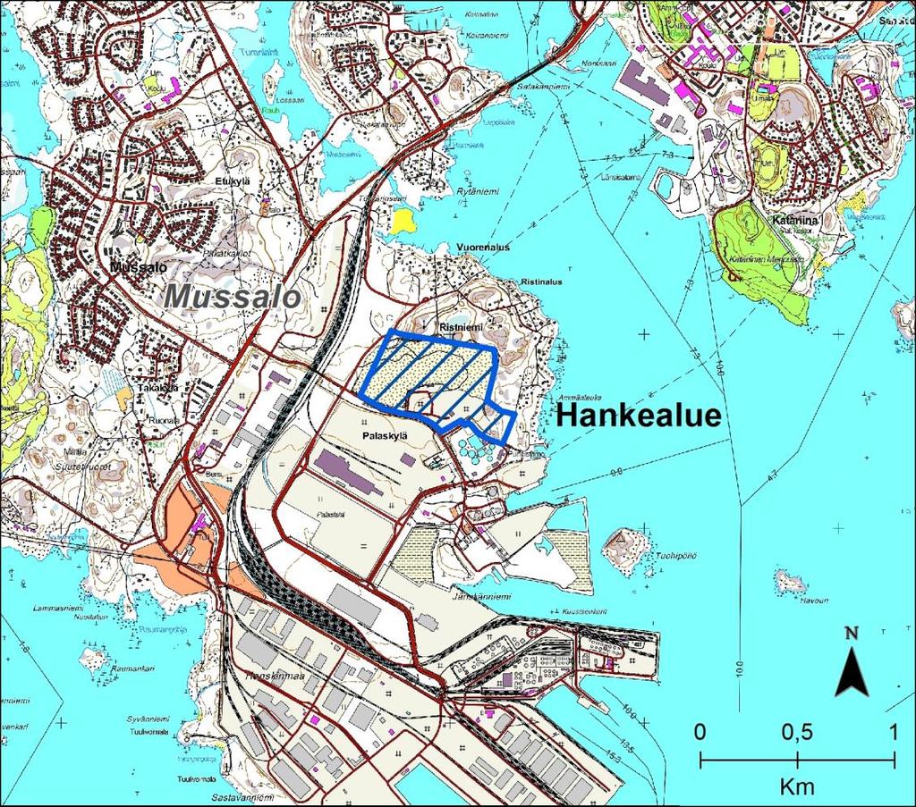 13(118) 5 HANKEKUVAUS 5.1 Hankkeen sijainti Hankealue sijaitsee Kotkan Mussalossa Jänskän teollisuusalueella Jänskäntien pohjoispuolella (kuva 6).