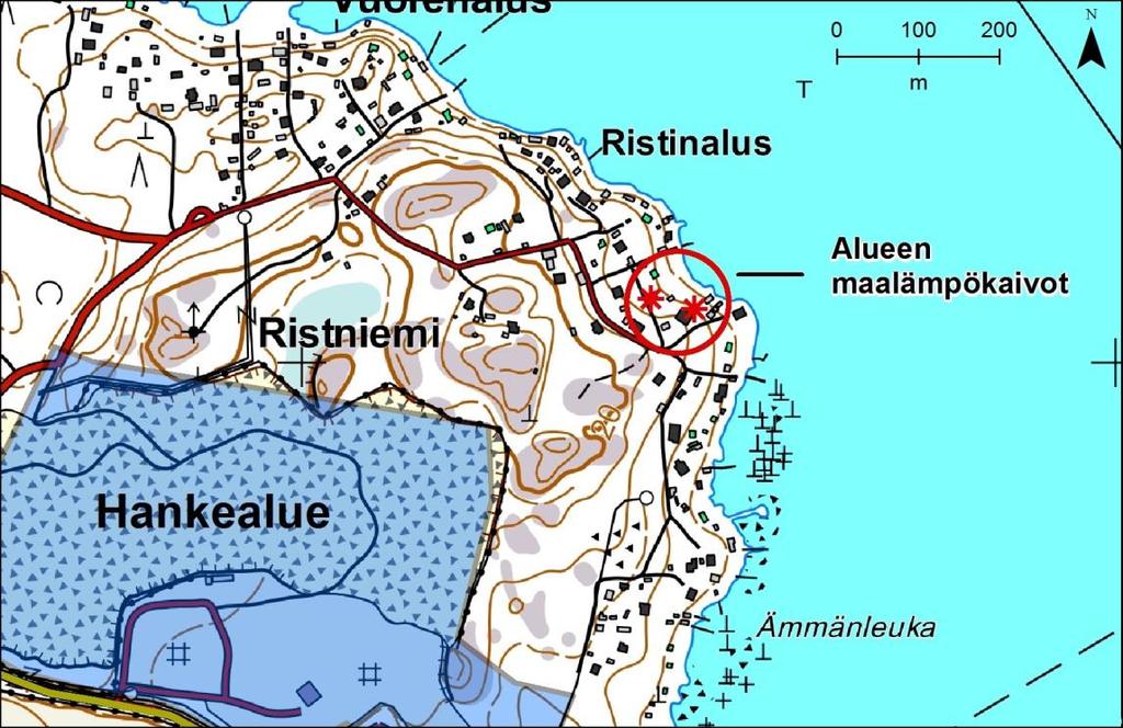 94(118) Vaikutukset maalämpökaivoihin Ristniemen asuinalueella on tiedossa kaksi maalämpökaivoa (kuva 30).