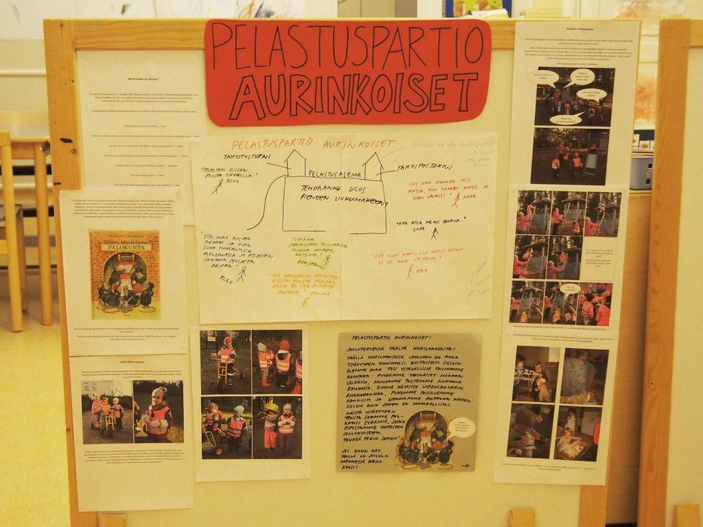 Erityisen tarkkaan lapset tutkivat kuvia hiiripalokunnan tähystystornista, mehän tarvitsemme ehdottomasti myös sellaisen! Voisiko meidän tähystystornimme olla ulkona pienessä liukumäessä?
