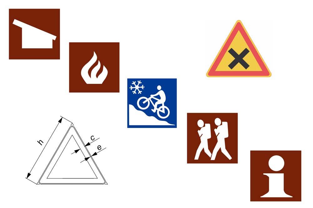 Käytettävät symbolit Opastetauluissa, kartoissa ja viitoissa käytetään erilaisia kuvasymboleja kuvaamaan esimerkiksi kohteessa olevaa palvelutarjontaa ja reitille suositeltuja kulkutapoja.