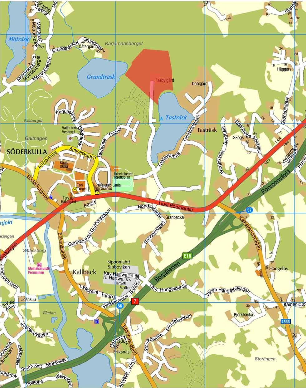 Kaava-alueen sijainti kunnan opaskartalla Sipoon kunnan mittaus- ja