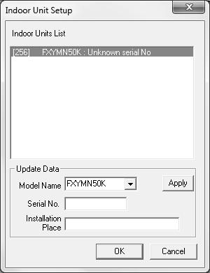 Tulos: Tämän DIII NET-osoitteen Sisäyksikön setukset (Indoor Unit Setup) ikkun tulee esiin.