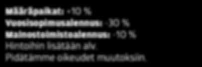 HINNAT & AIKATAULUT ILMOITUSHINNAT AIKATAULU 2016 TEKNISET TIEDOT Koko Hinta Lehti Ilmestyy Aineisto pvm 2/1 (aukeama) 3.690 1/2016 28.1.2016 11.1.2016 1/1 (takasivu) 2.490 2/2016 10.3.2016 22.2.2016 1/1 1.