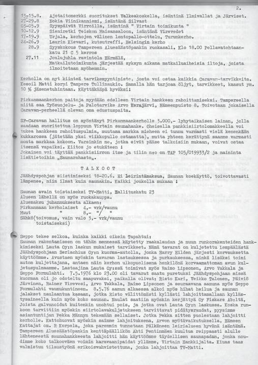 Kurkataanpa 42 vuotta taaksepäin karavaanitoimintaan Pirkanmaalla - Tässä 3-sivuinen Pica-viesti vuodelta 1976.