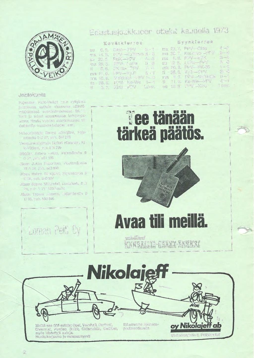 Johtokunta Pajamäen Pallo-Veikot r.y:n nykyinen johtokunta valittiin virkaansa sääntömääräisessä vuosikokouksessa 28. 11.