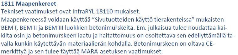 BETONIMURSKE TYÖSELOSTUKSESSA JA SUUNNITELMISSA InfraRYL 2017 Päällys- ja pintarakenteet