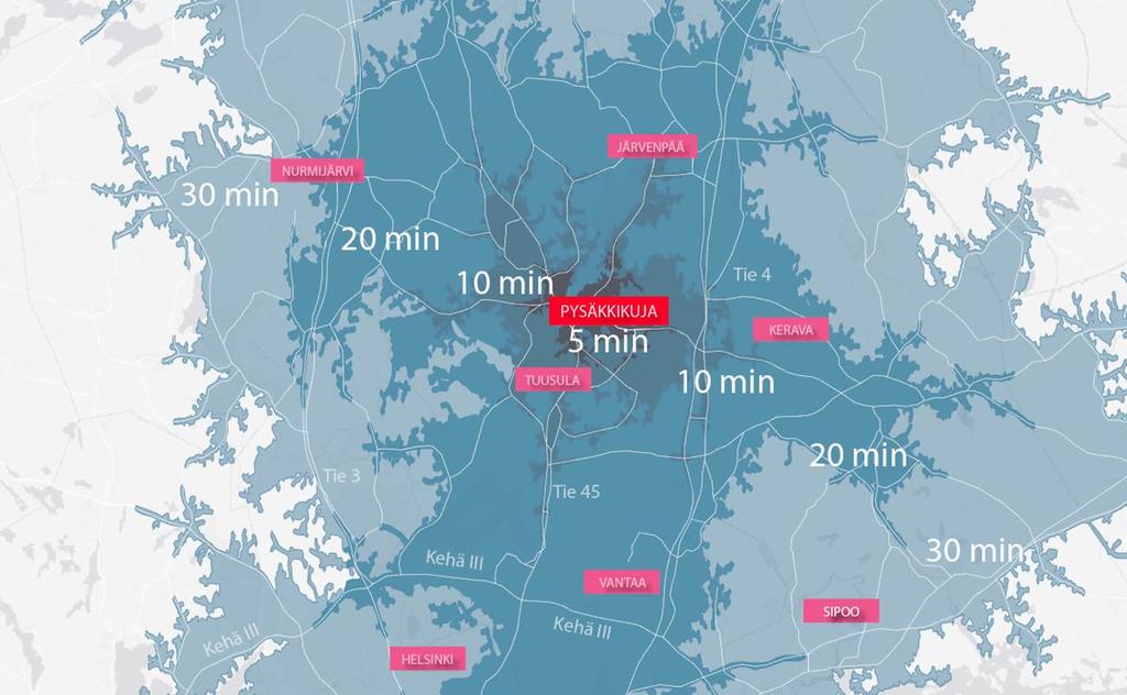 DEMOGRAFISET PIIRTEET JA VÄESTÖENNUSTE Demografiatiedot ja kulutuskäyttäytyminen ajoaikavyöhykkeiden sisällä Kohteelle