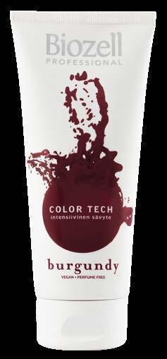 Biozell Professional Color Tech Hoitava sävyte Burgundy Hienostunut, intensiivinen viininpunainen sävy punaisille hiuksille Markkinoiden intensiivisin ja pitkäkestoisin sävyte Sävy kestää hiuksissa