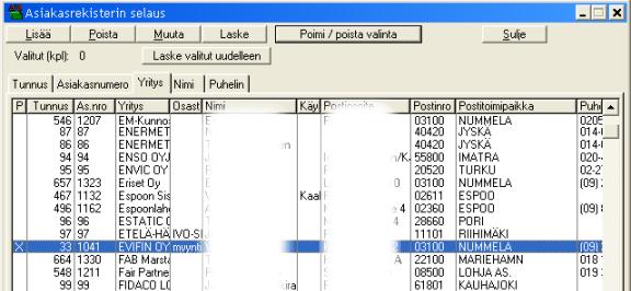Tämä näkyy siitä, että asiakkaan riville tulee vasemmanpuoleisimpaan P -sarakkeeseen merkintä X, kts. oikeanpuoleinen kuva.