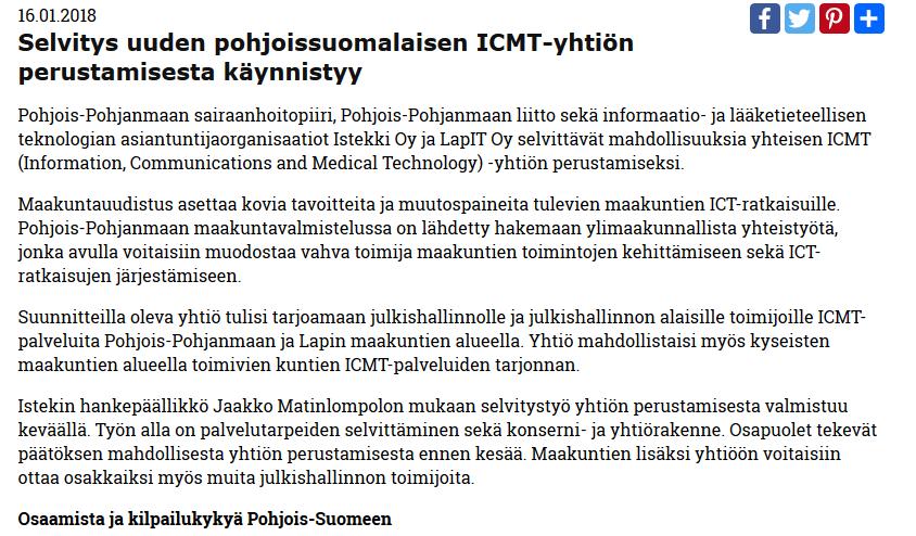 ICT-yhteistyöselvitys etenee (Valtakunnallisten palvelukeskusten tilannekatsaus, POSE 10.11.