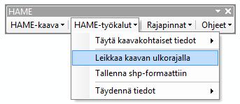 3.2 Leikkaa kaavan ulkorajalla Työkalu leikkaa valitsemasi kohdeluokat kaikki kerrallaan määrittelemälläsi kaavan ulkorajatasolla. Ulkorajan täytyy olla polygon-muotoinen.