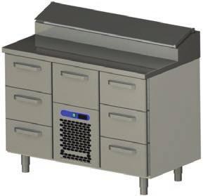 Kylmäköntyöpöytä Restmec KLE-1207 Ulkomitat: (l) 1200 x (s) 650 x (k) 900/1050 mm. Sähköteho: 0,4 kw / 230 V. Kannen työskentely-alan koko 1200 x 405 mm.