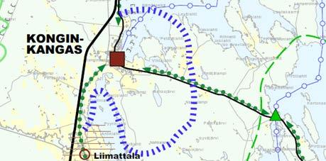 Vt4 on osoitettu valtatien 4 kehittämisakseli merkinnällä (vihertävä paksu katkoviiva) ja seututie (st) on osoitettu maisema-/matkailutieksi (vihreä-musta viiva). 8 KUVA 6.