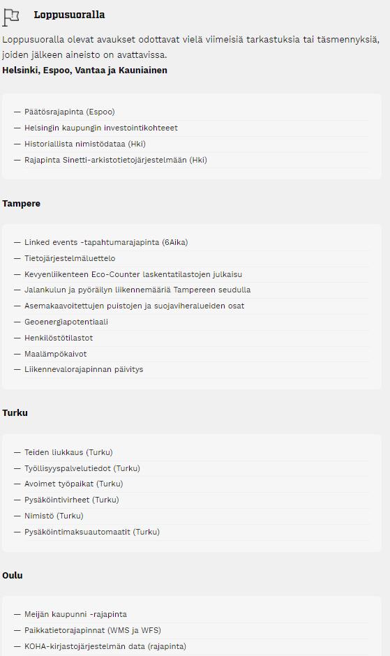 KUVA 9. Kuutoskaupunkien Data Roadmap.