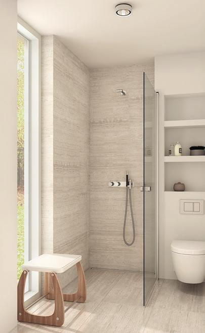 DANSANI MATCH Pieni syvennysseinä piilottaa seinä-wc:n ja mahdollistaa kätevän ja tilaa säästävän suihkuratkaisun asennuksen.