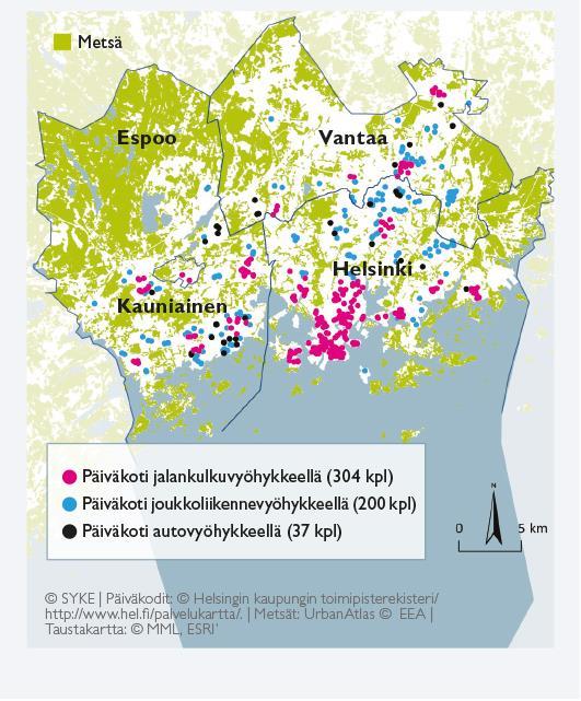 Kaupunkien eri vyöhykkeillä on erilaisia haasteita ja mahdollisuuksia lähiluonnon hyödyntämiselle Yksityisten piha-alueiden