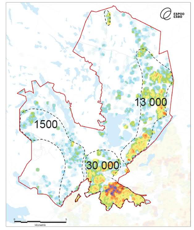 Painopisteet: Länsiradan kehityskäytävän ja itäisen joukkoliikennekäytävän asemanseudut ja joukkoliikenteen solmukohdat Kehittämisvyöhykkeillä