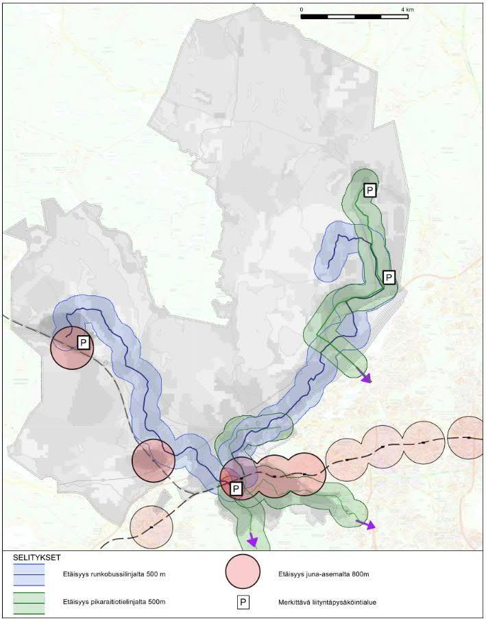 Joukkoliikenteen runkoyhteydet ja merkittävät liityntäpysäköintialueet 2050 Junayhteydet: Rantarata Espoon kaupunkirata Länsirata (Espoo - Salo oikorata) Pikaraitiotieyhteys, joka voidaan toteuttaa