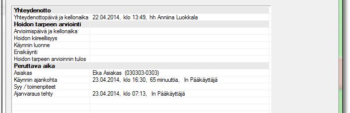 avaamalla ajanvarauksen ja painamalla Näytä yhteydenotto-painiketta. 6.3.