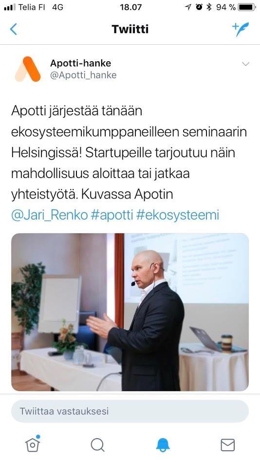 Apotin Ekosysteemi PSHack x 2 Yrityksen nimi Status Tunnistettu vastaajahenkilö (pienemmät: tj; muut: kehitysjohtaja tai vastaava) Titteli Vastaajan