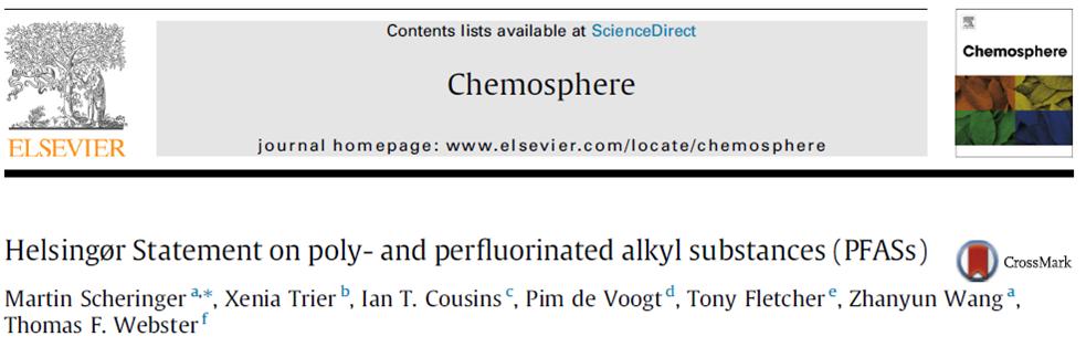 Chemosphere 114 (2014) 337-339 PFAS julistuksen huolet: Pitkäketjuisia PFA yhdisteitä korvataan lyhyemmillä (ja pysyvillä), mutta tietoa on vähän niiden: Tuotantomääristä - käytöstä - ominaisuuksista