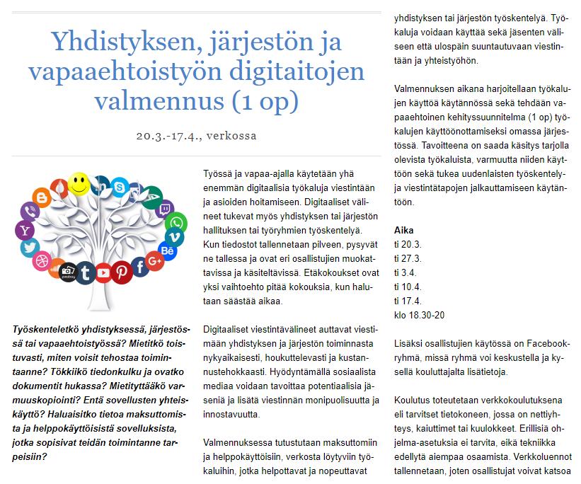 MAINOS Jenni Rissanen pitää Snellman Kesäyliopiston verkkokurssin, joka on räätälöity yhdistysten ja järjestöjen toimijoille.