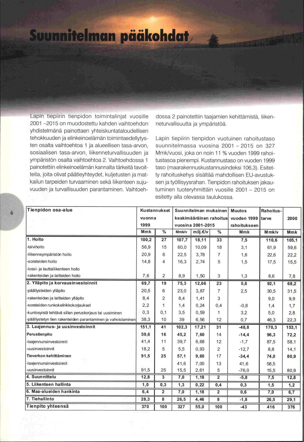 S... nrntelmon pciako H Lapin tiepiirin tienpidon toimintalinjat vuosille dossa 2 painotettiin taajamien kehittämistä, liiken- 2001-2015 on muodostettu kanden vaihtoehdon netui -vallisuutta ja