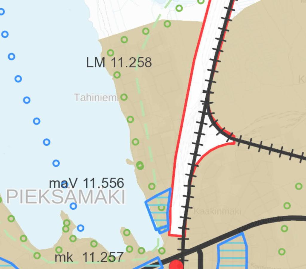 sekä pääväyliä pienempiä liikennealueita.